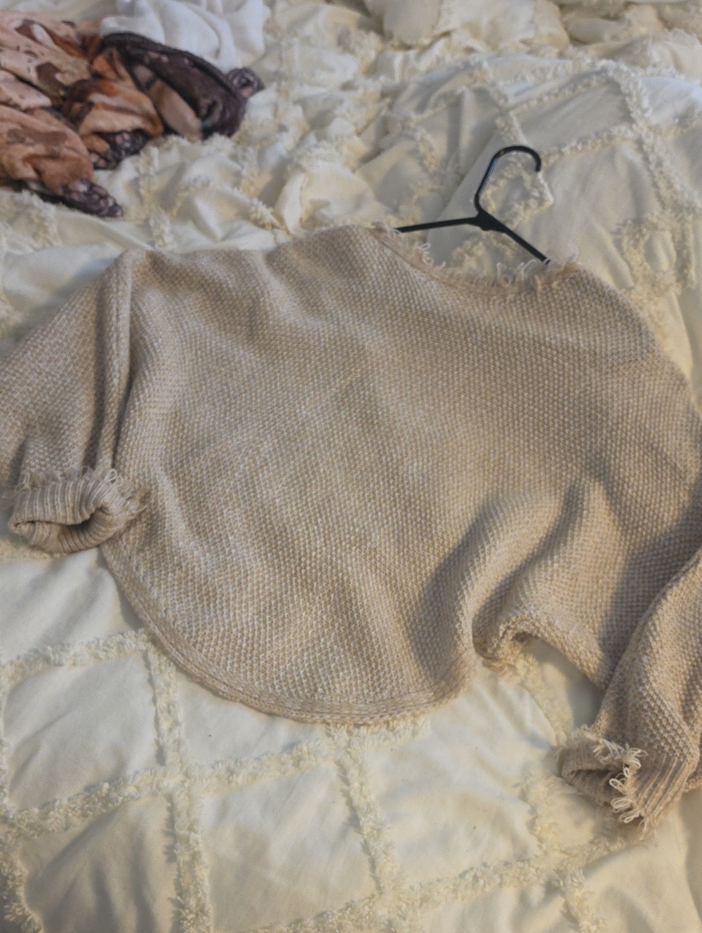 Forever 21 Cream Fringe Hem Crewneck Sweater